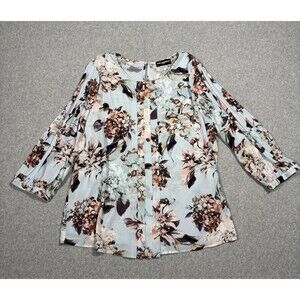 Karl Lagerfeld Women's Blue Pink Floral Office Long Sleeve Top Size Large